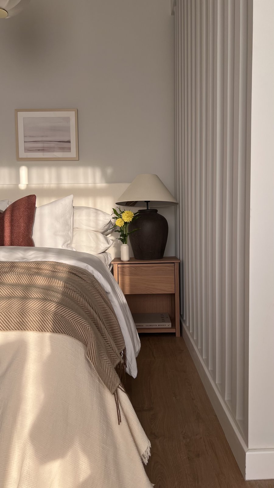 A styled nightstand vignette used to test the same objects, Studio Sakaia, Dubai