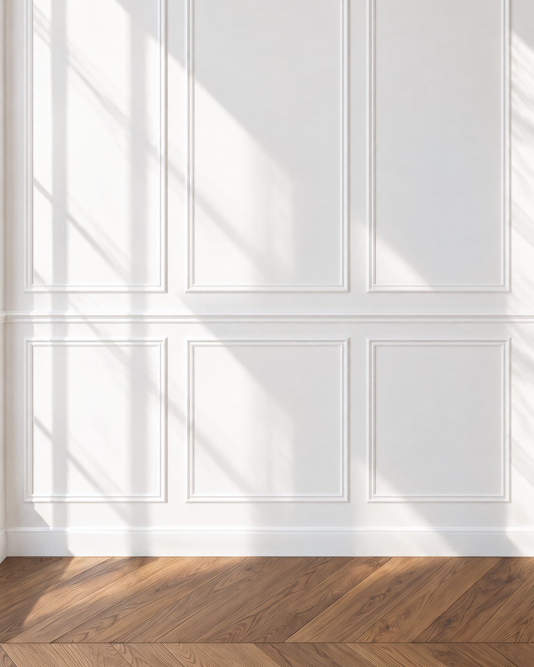 Picture frame moulding painted in the wall colour above and below a chair rail, design visualisation by Studio Sakaia.