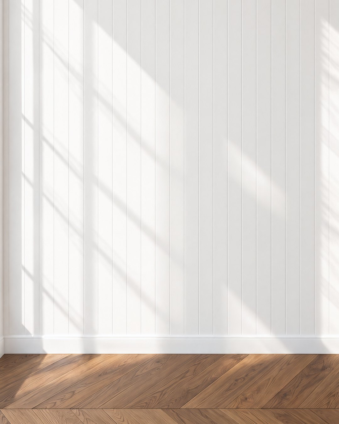 Full height tongue and groove boards painted soft white, design visualisation by Studio Sakaia.