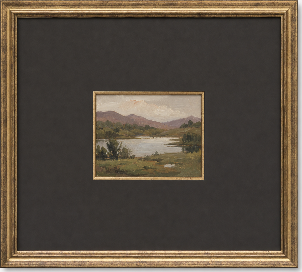 Antique Lake and Hills Painting, original artwork by Studio Sakaia, made to order