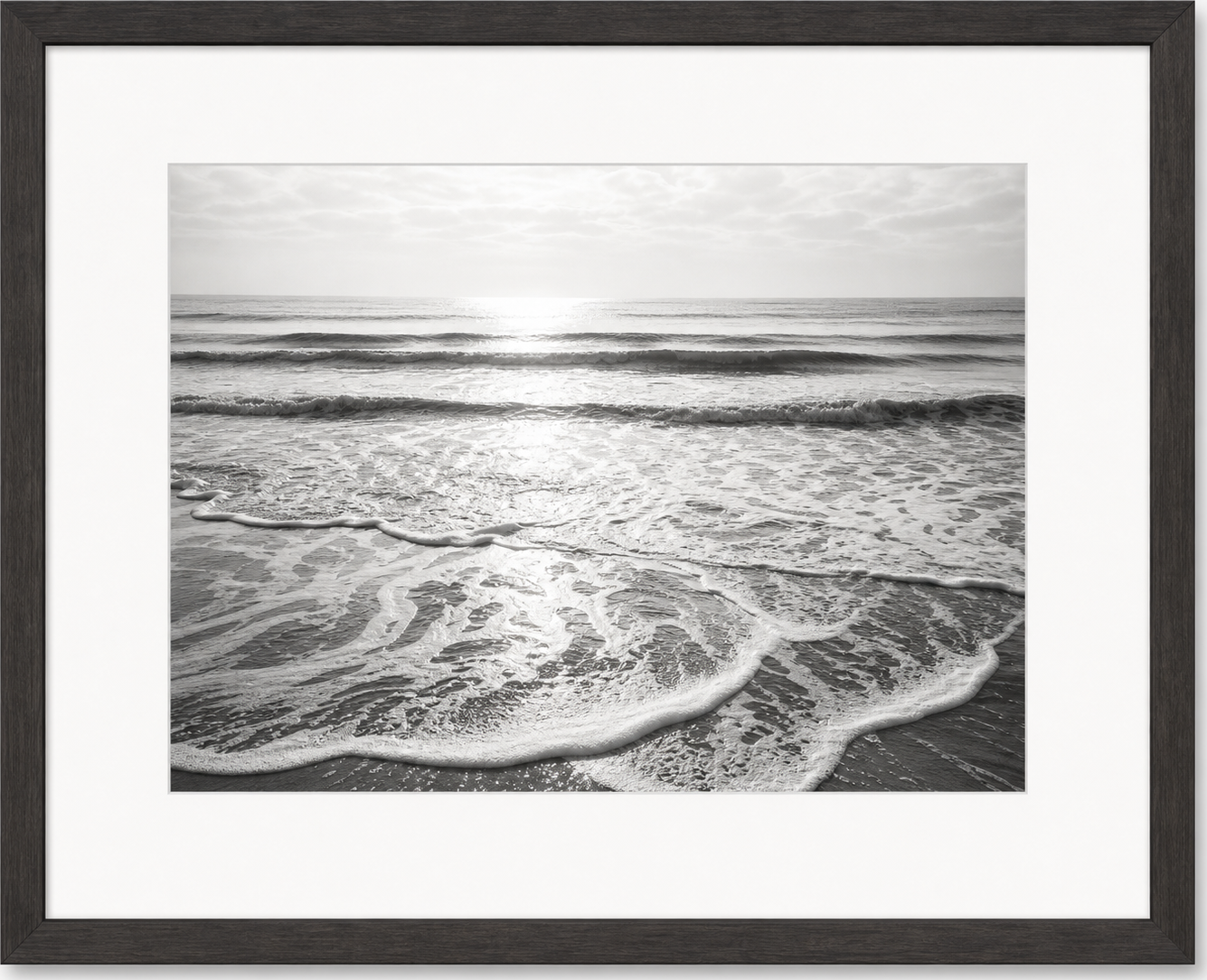 Black-and-White Sunlit Surf Photograph, original artwork by Studio Sakaia, made to order