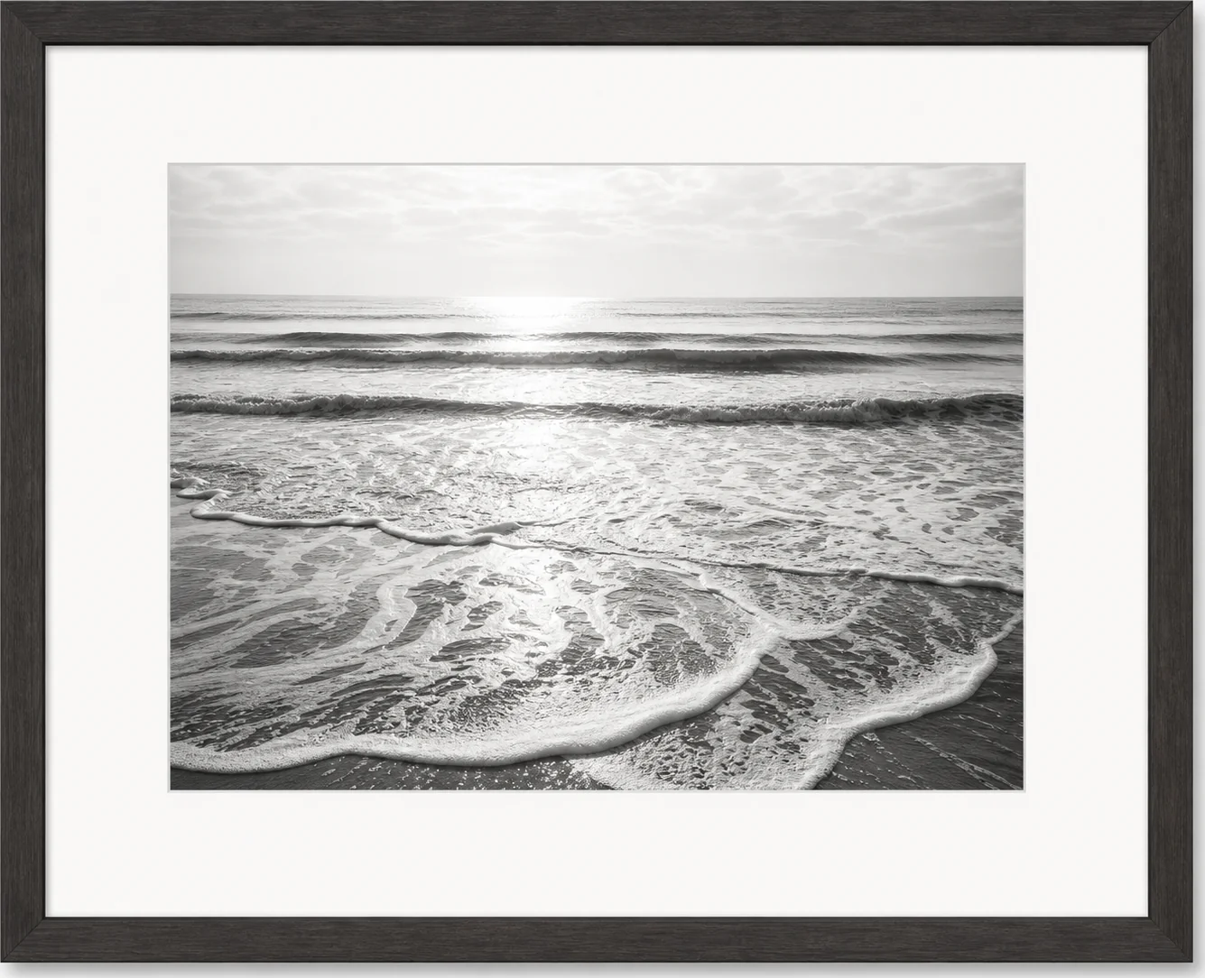 Black-and-White Sunlit Surf Photograph, original artwork by Studio Sakaia, made to order