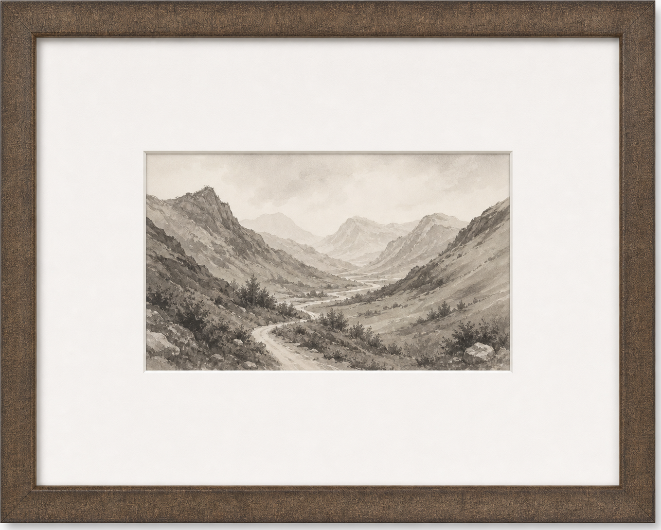 Graphite Mountain Pass Landscape, original artwork by Studio Sakaia, made to order