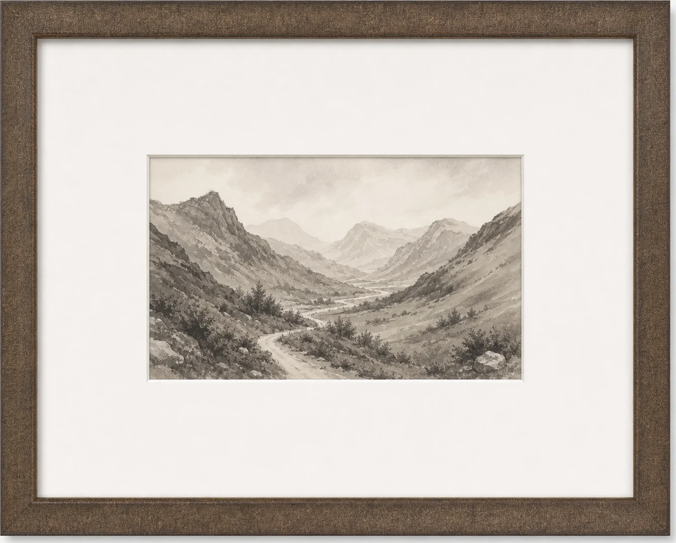 Graphite Mountain Pass Landscape, original artwork by Studio Sakaia, made to order
